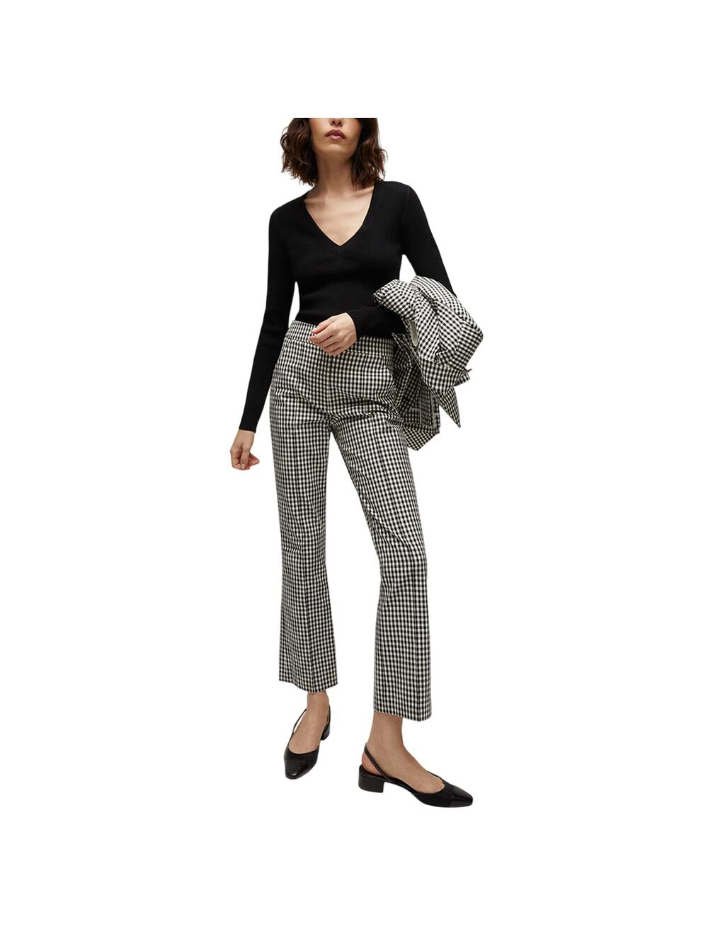 Veronica Beard Gingham Black Ecru Tani Pants Size 8